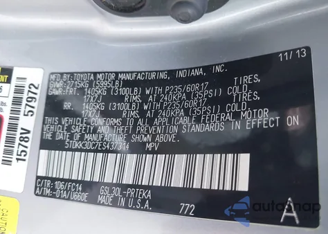 2014 Toyota Sienna Le V6 8 Passenger from USA, damaged, VIN 5TDKK3DC7ES437314